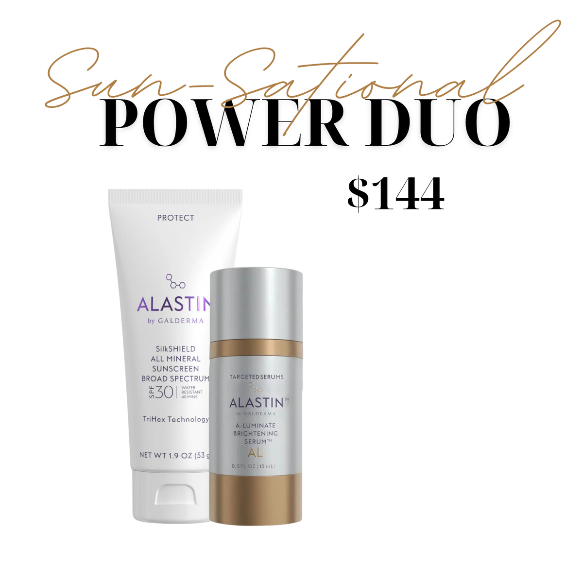 Alastin Sun-Sational Power Duo, $144: SilkShield SPF 30 and A-Luminate Brightening Serum
